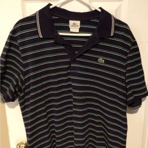 Lacoste Multi Stripe polo it’s size 6 men. It can fit to a Medium size. PTP 23